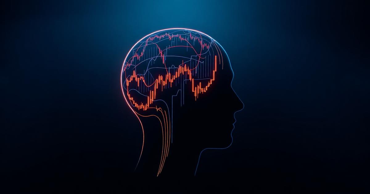 Trading psychology — head silhouette formed from market price data