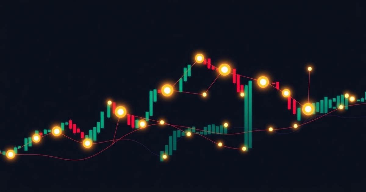 Trading strategies for beginners — connected decision nodes over a candlestick chart